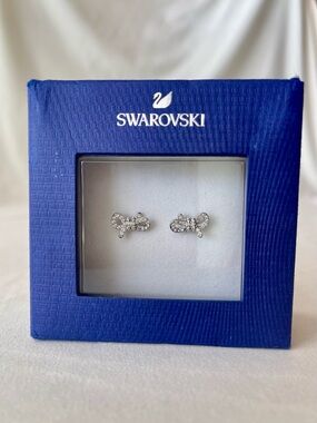Swarovski White Rhodium-Plated Crystal Bow Stud Earrings NWT